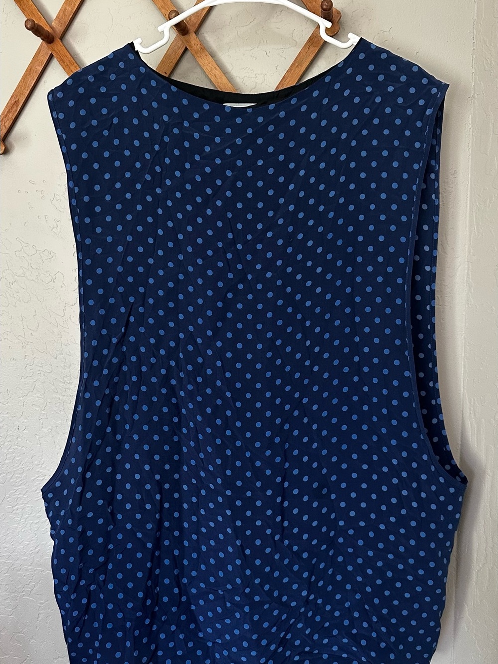 Geren Ford 100% Silk Navy Blue Polka Dot Dress
